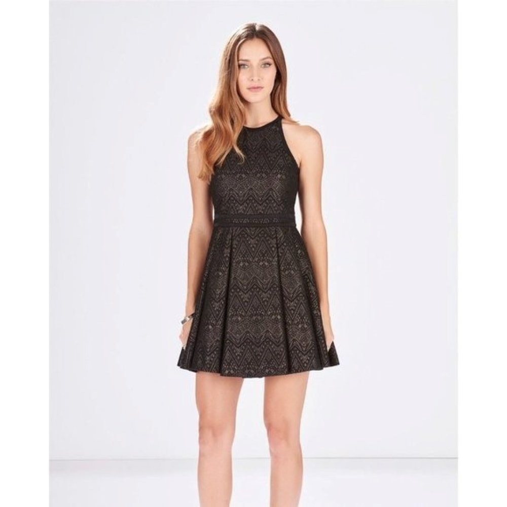 Parker Milana Black & Gold Art Deco Fit & Flare Dress S